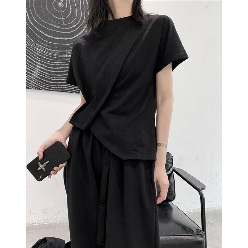 Irregular Pleated Short Sleeves Women's Designer Dress