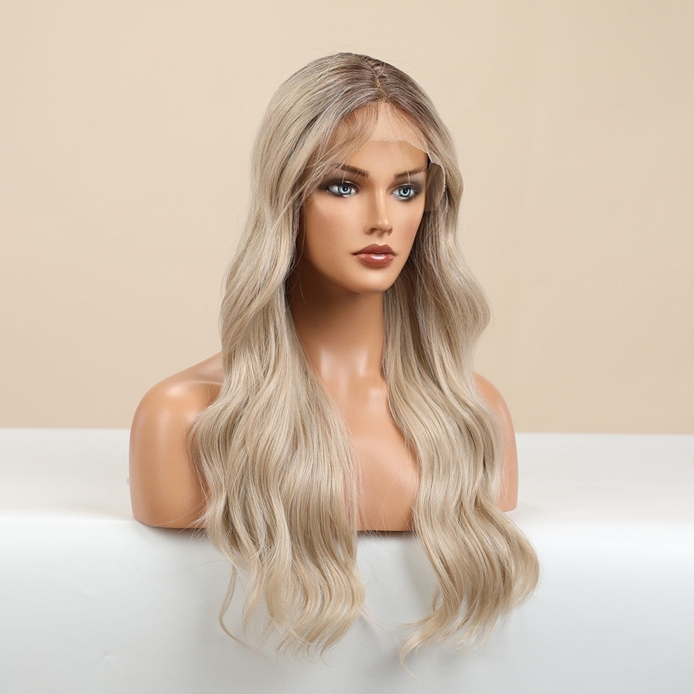 Gradient Golden Texture Large Curly Lace Wig For Women