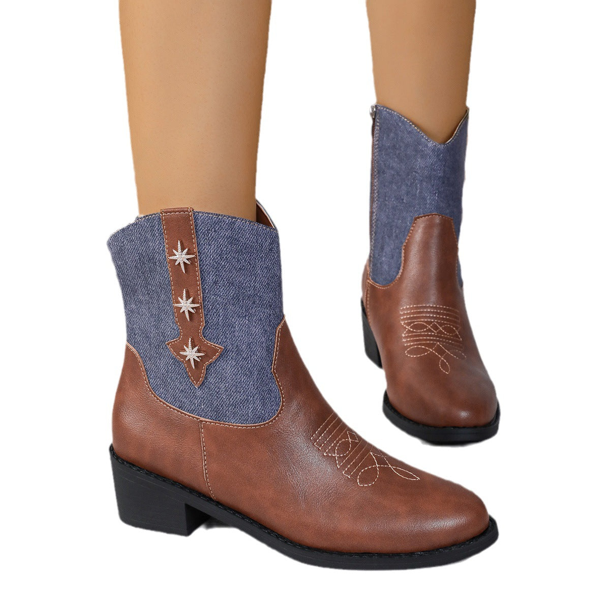 Step into Western Vibes with New Denim Patchwork Cowboy Boots for Women