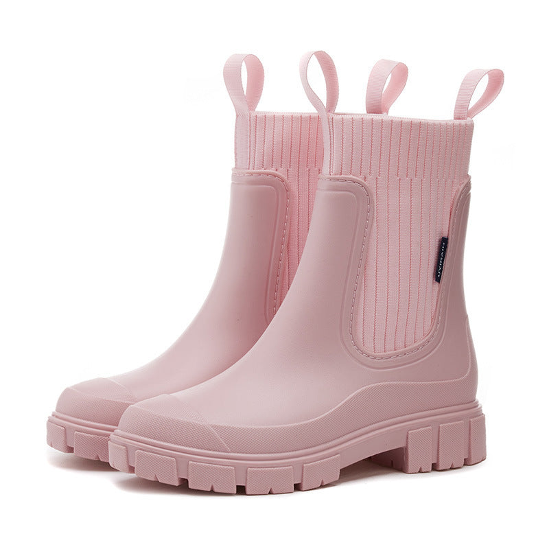 Wear-Resistant Height-Increasing Waterproof Non-Slip Outdoor Elastic Band Rain Boots for Women