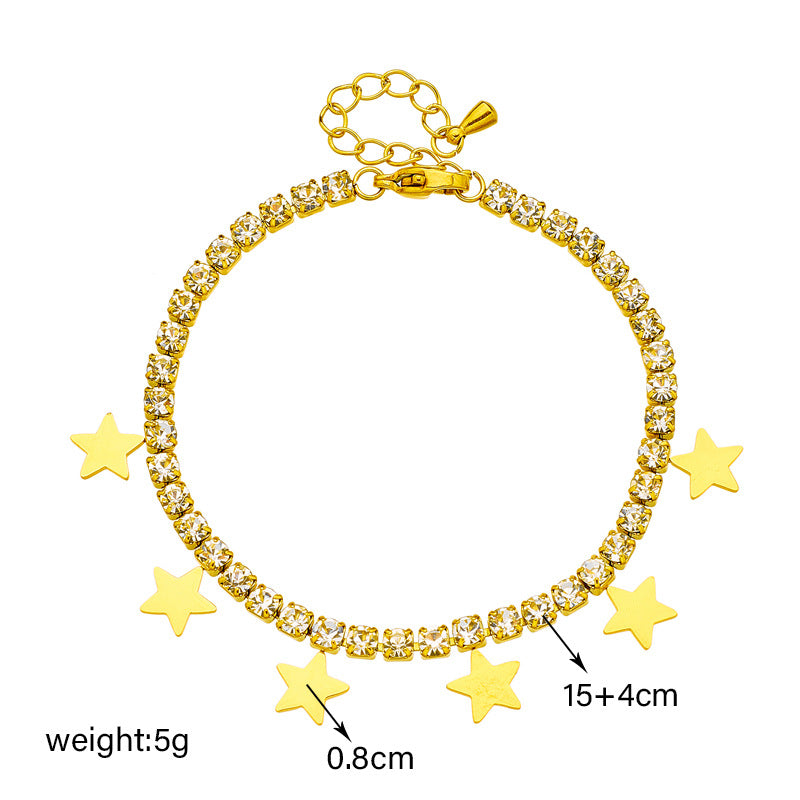 Women's Gang Drill Chain Titanium Steel Glossy Pentagram Bracelet