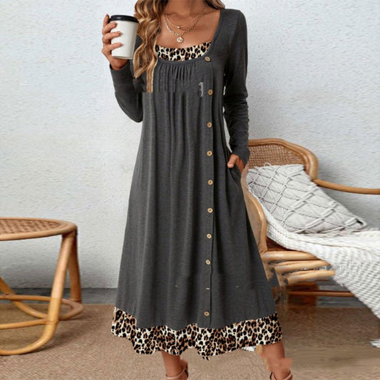 Commuter Round Neck Long Patchwork Dress