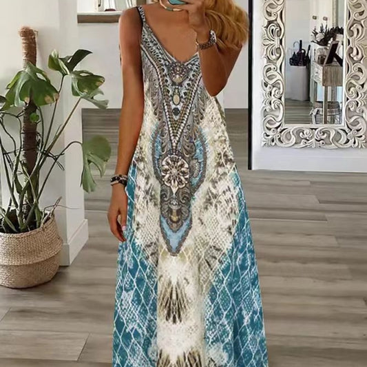 Slim Feather Positioning Printing Slip Dress