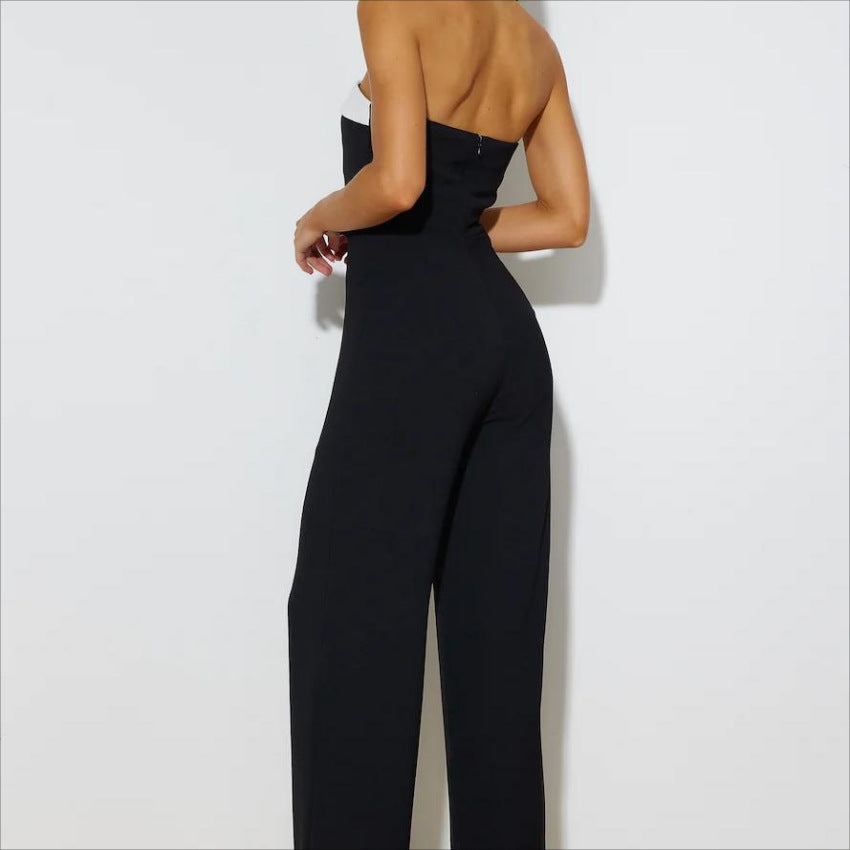 Women's Jumpsuit Fashion Colorblock Off-neck Waist