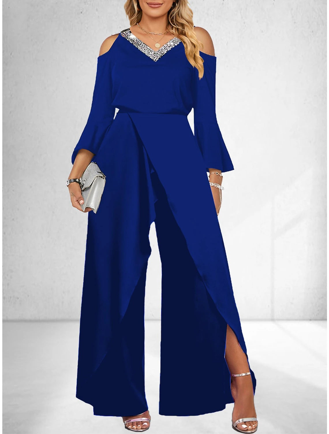 V-neck Basic Business Elegant Wide-leg Pants