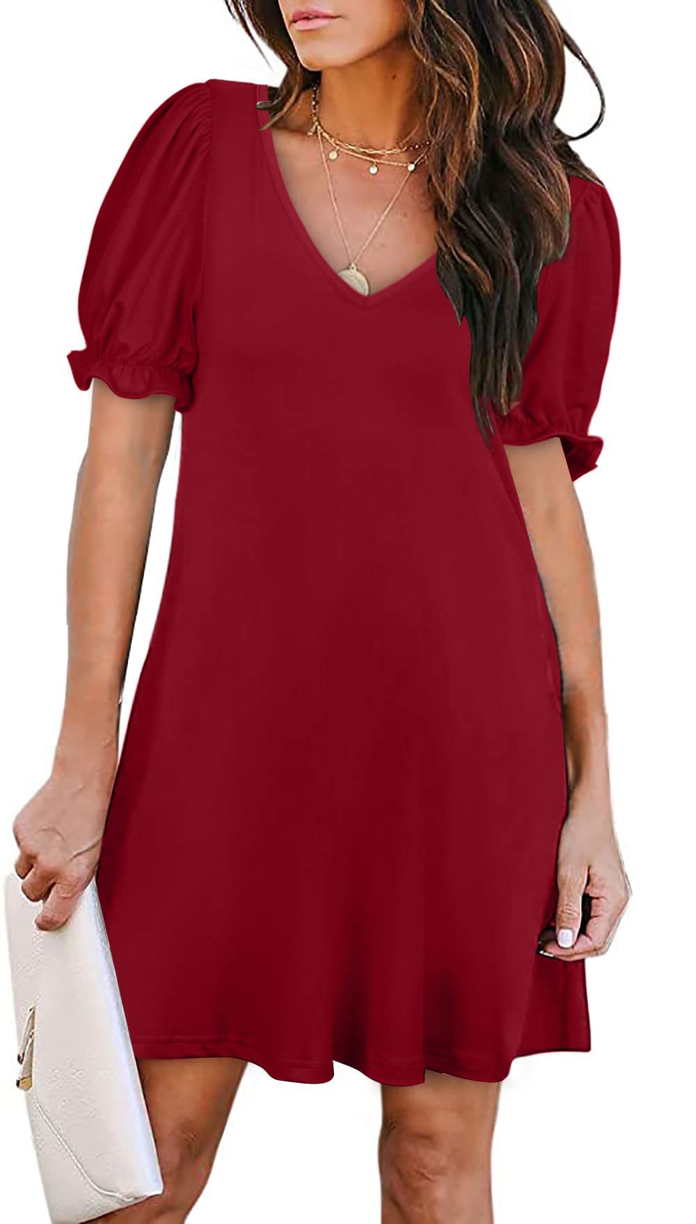 Dress with a V-neck, Short Sleeves, and Convenient Pockets