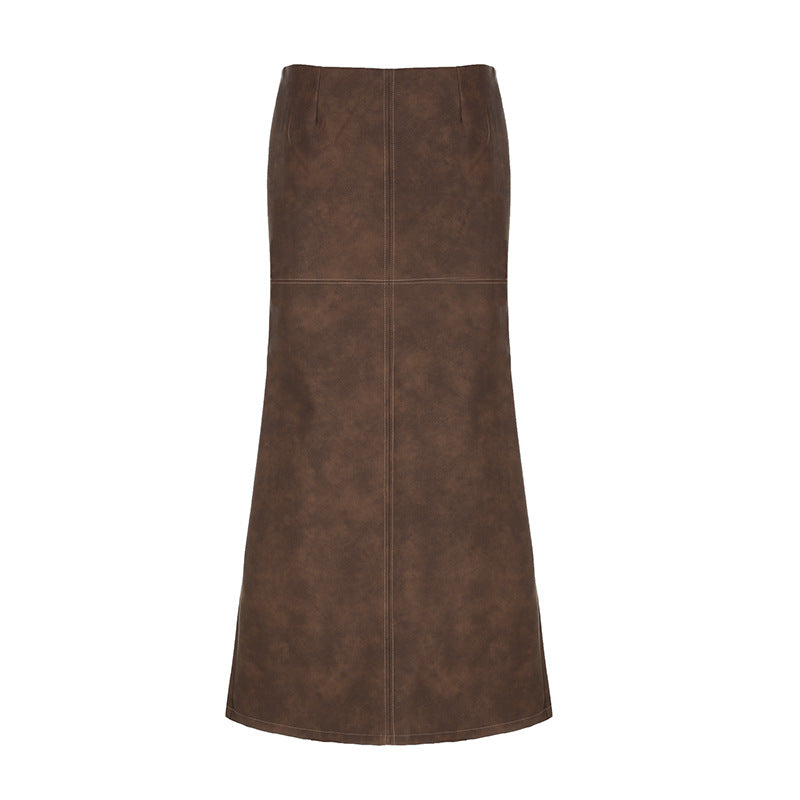 Retro Style Distressed Leather Skirt
