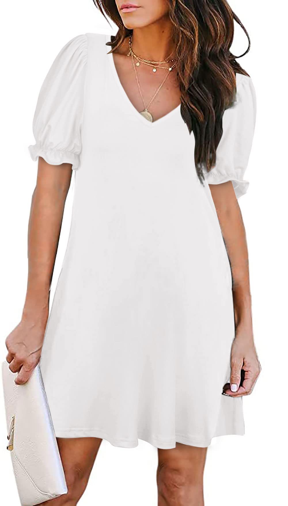 Dress with a V-neck, Short Sleeves, and Convenient Pockets