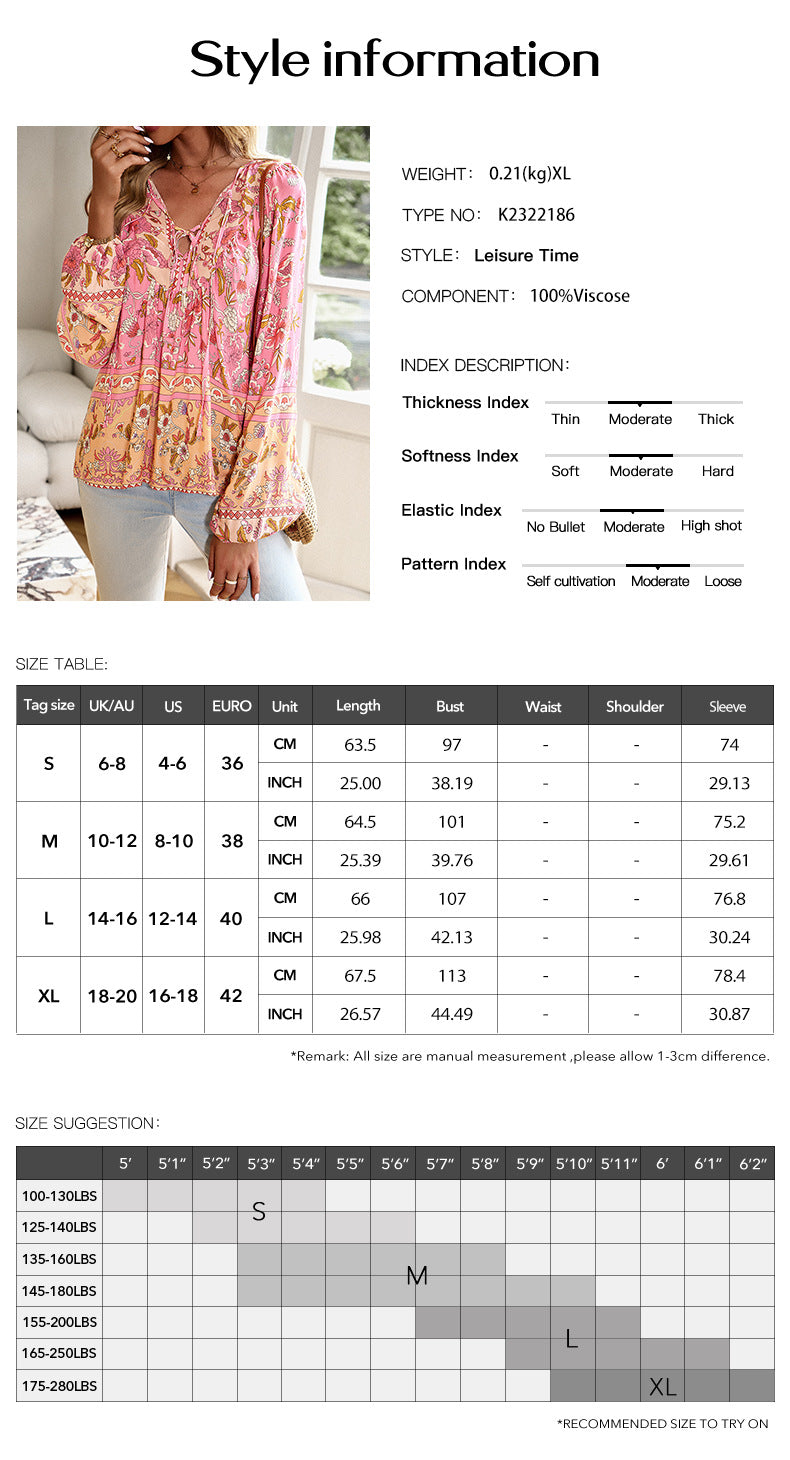 European and American Style Printed Casual Shirt for Autumn and Winter Vacation