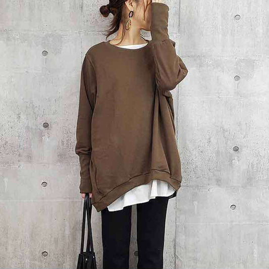 Women's Loose-Fit Solid Color Cotton Sweater in Large Size