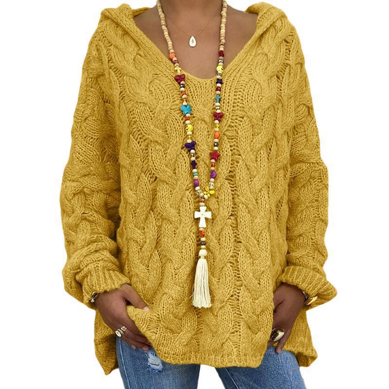 Women's Twist Knitted Hoodie Sweater Solid Color for a Cozy and Stylish Look