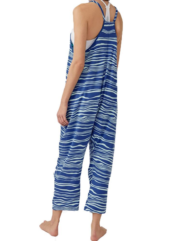 Casual Striped Spaghetti Straps One-piece Trousers For Women