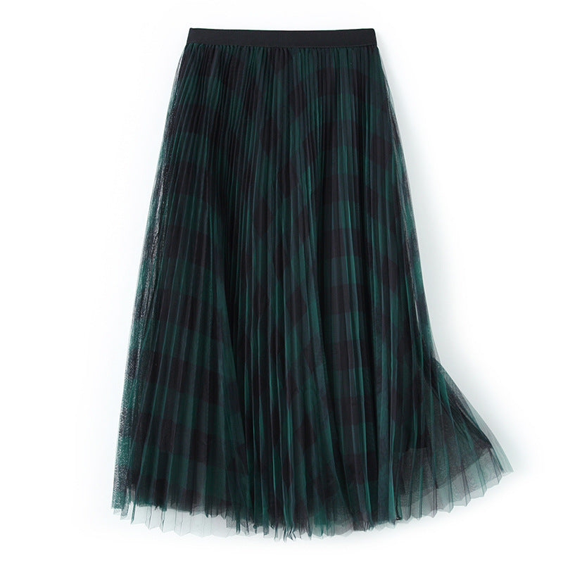 Spring High Waist Mid-length Pleated Skirt Mesh Skirt