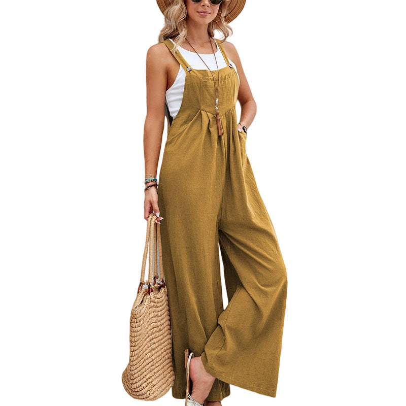 Hot-selling Women's Solid Color Casual Suspender Trousers Overall