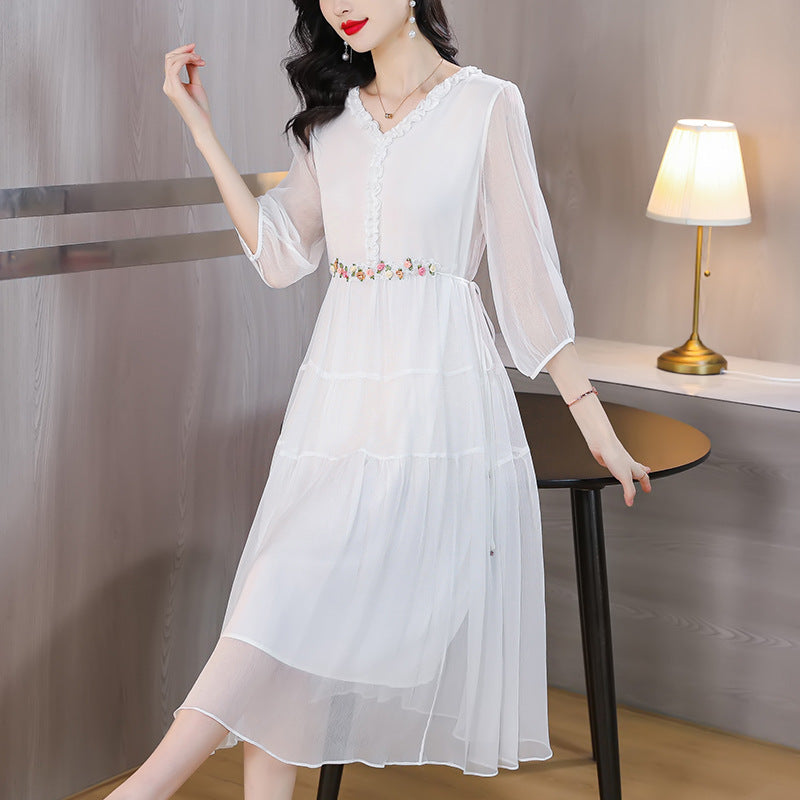 Women's Fashion Gentle Elegant Style Cinched Slimming Long Dress