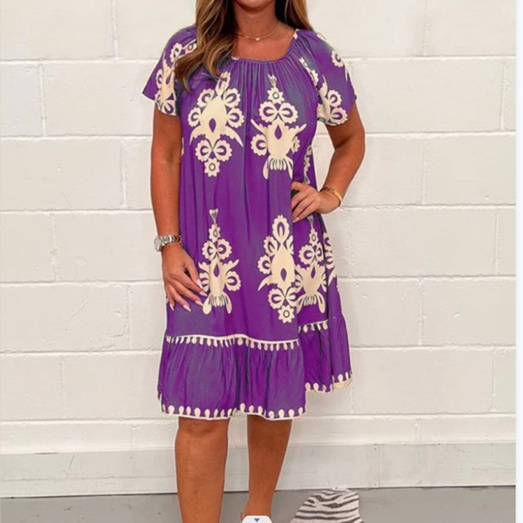 Plus Size Summer Printed Short Sleeve Dress