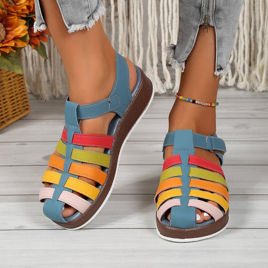 Round Toe Wedge Buckle Color Matching Women's Sandals