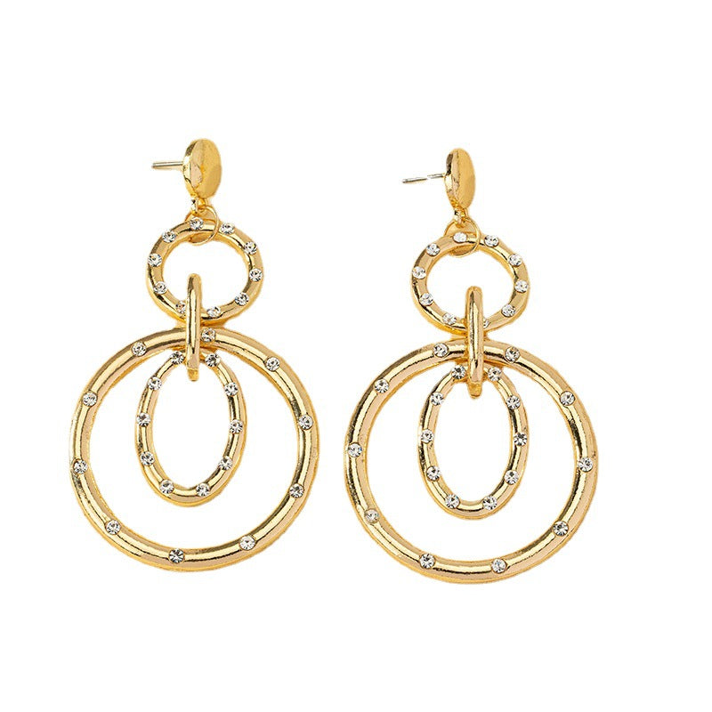 Diamond Round Ring Earrings Women's European And American Style