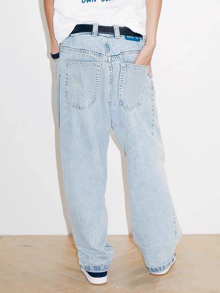 Mid-Waist Loose Straight Wide-Leg Denim Trousers