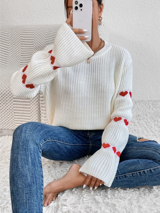 Pullover Loose Heart Jacquard Sweater For Women