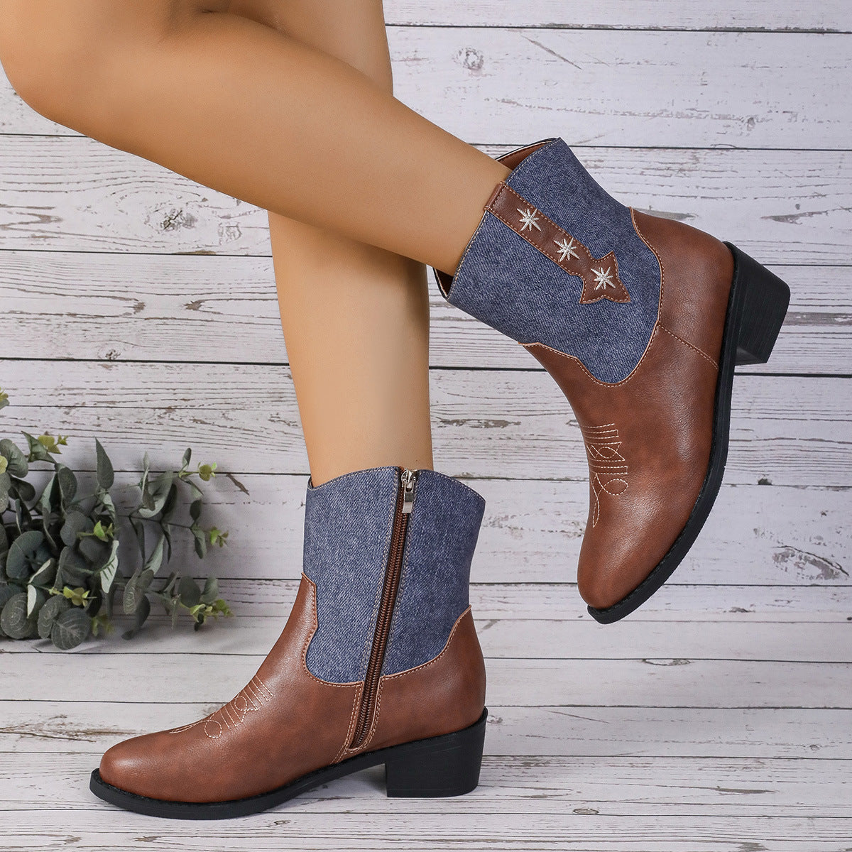 Step into Western Vibes with New Denim Patchwork Cowboy Boots for Women
