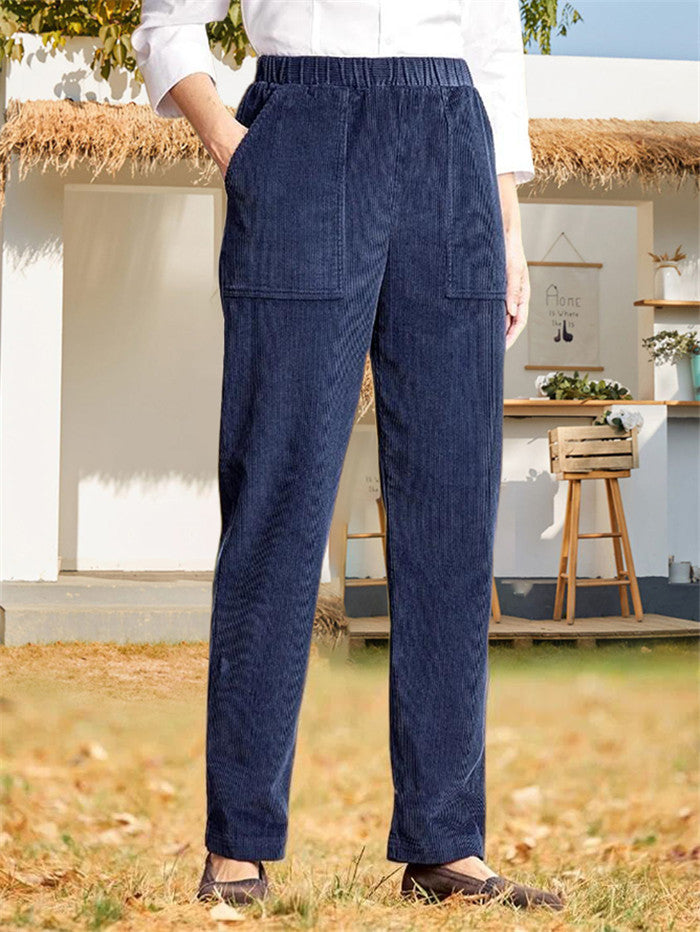 Straight-Cut Casual Trousers in a Solid Color