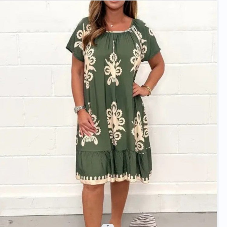 Plus Size Summer Printed Short Sleeve Dress