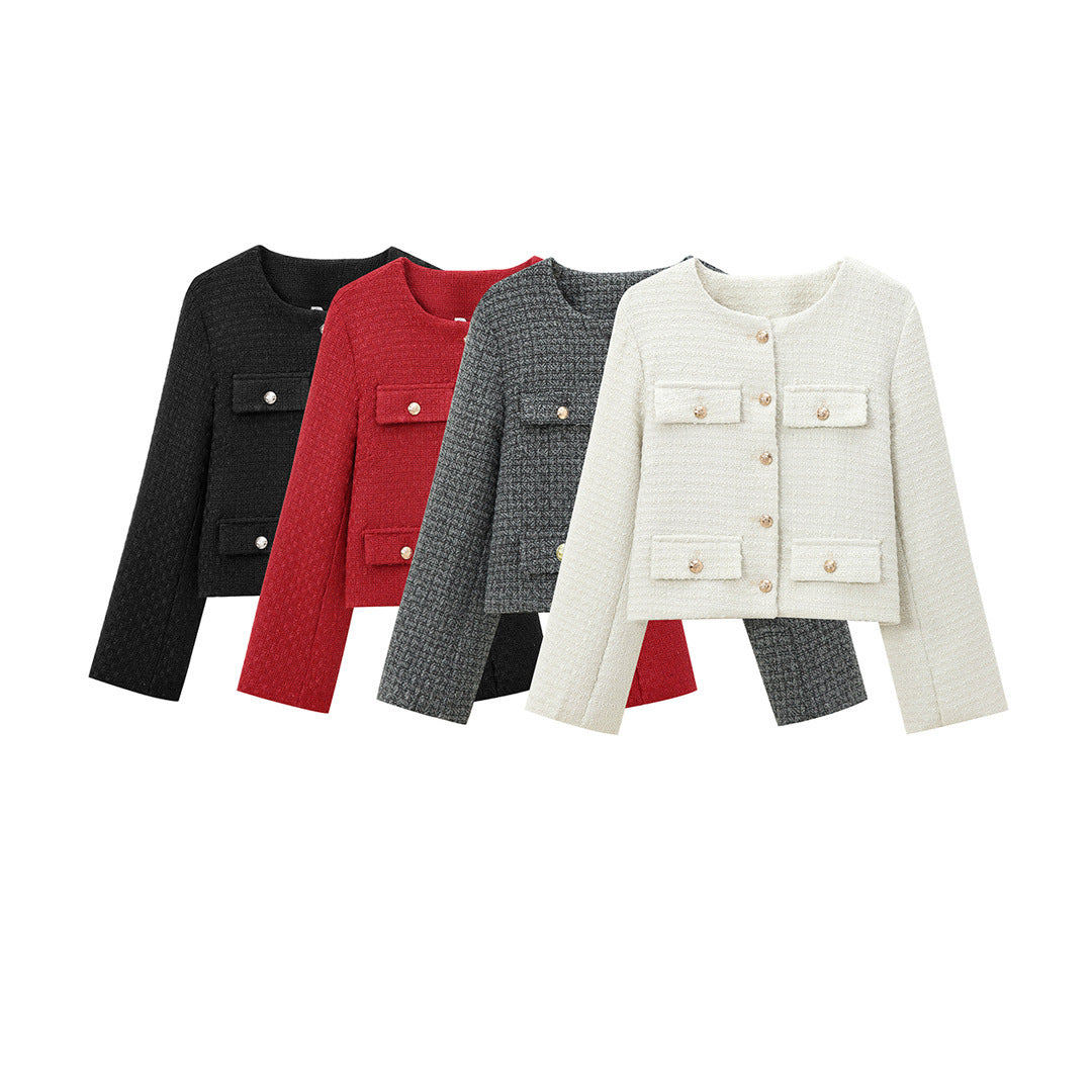 Fashionable Simple Round Neck Long-Sleeve Coat