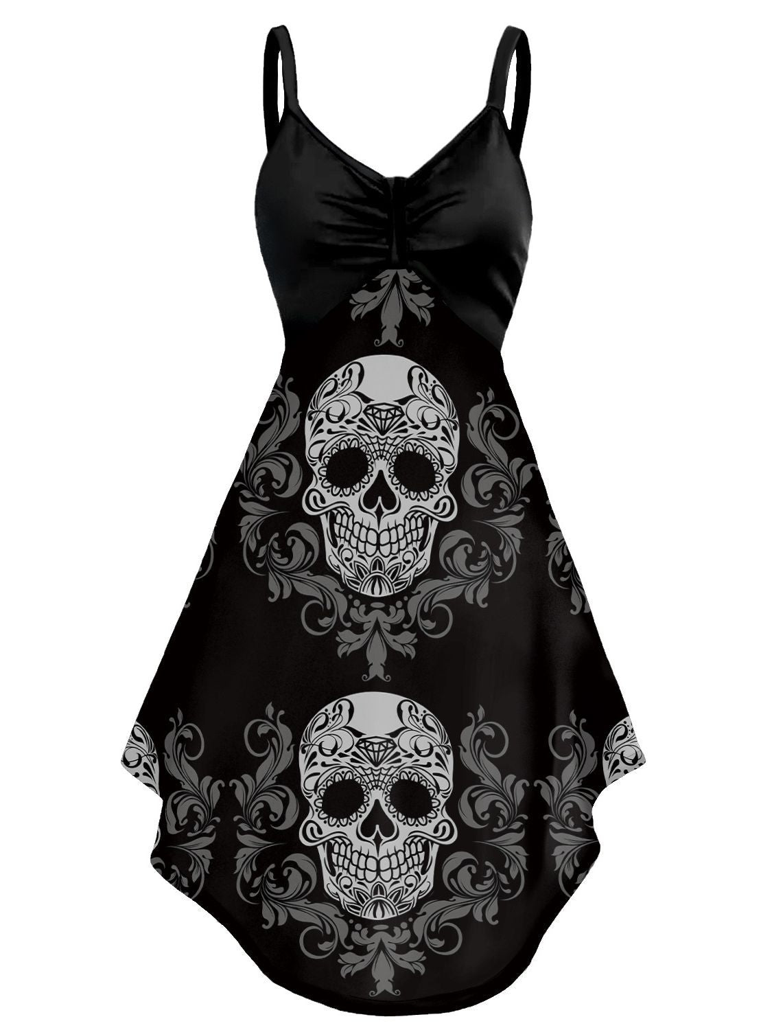 Celebrate Halloween in Style with a Skull Head Printed Slip Dress for Women