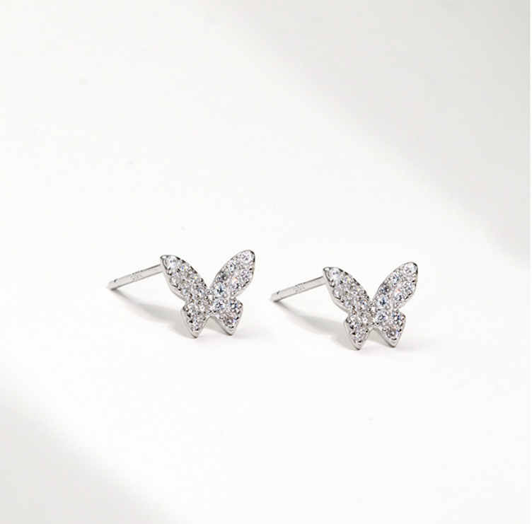 925 Sterling Silver Butterfly Stud Earrings with Small Zircon