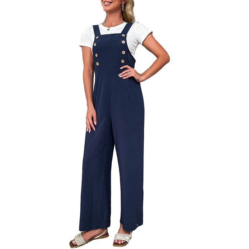 Fashion Blue Casual Straight-Leg Trousers with Suspender