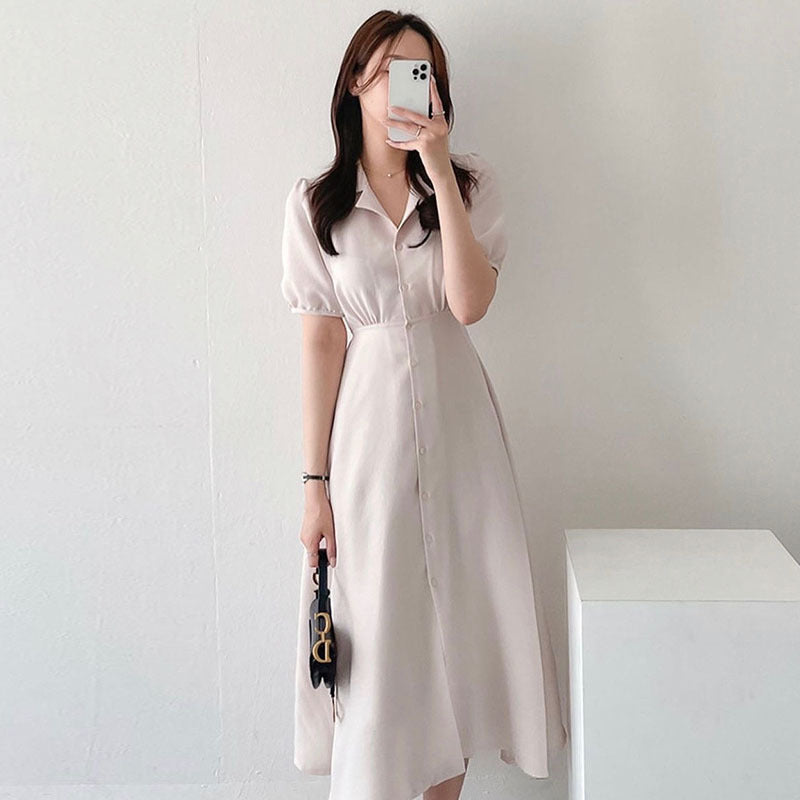 Summer Soft Bubble Sleeve Shirt Dress