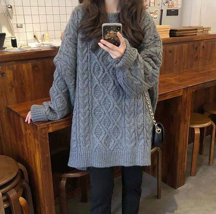 Cozy Comfort with a Lazy Style Loose Twist Mid-length Sweater for Women