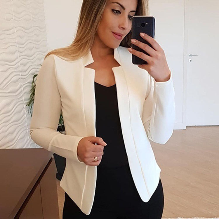 Solid Color Long Sleeve Cardigan Top for a Sleek and Stylish Look in a Petite Suit