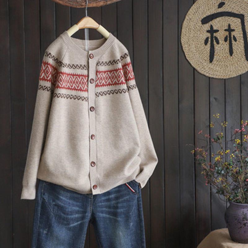 Spring and Autumn Loose Knit Brocade Cardigan Sweater