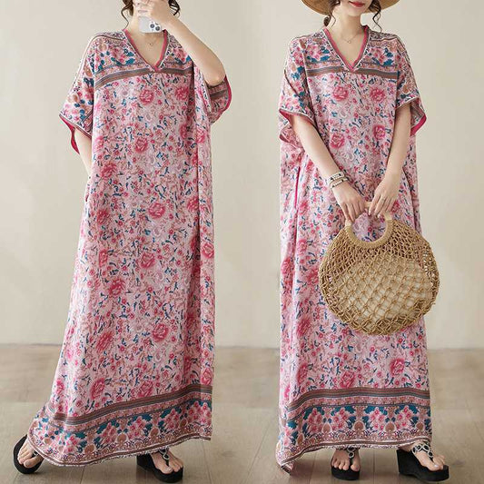 Loose Artistic Vacation Style Beach Dress: Vintage Flab-Hiding Long Robe