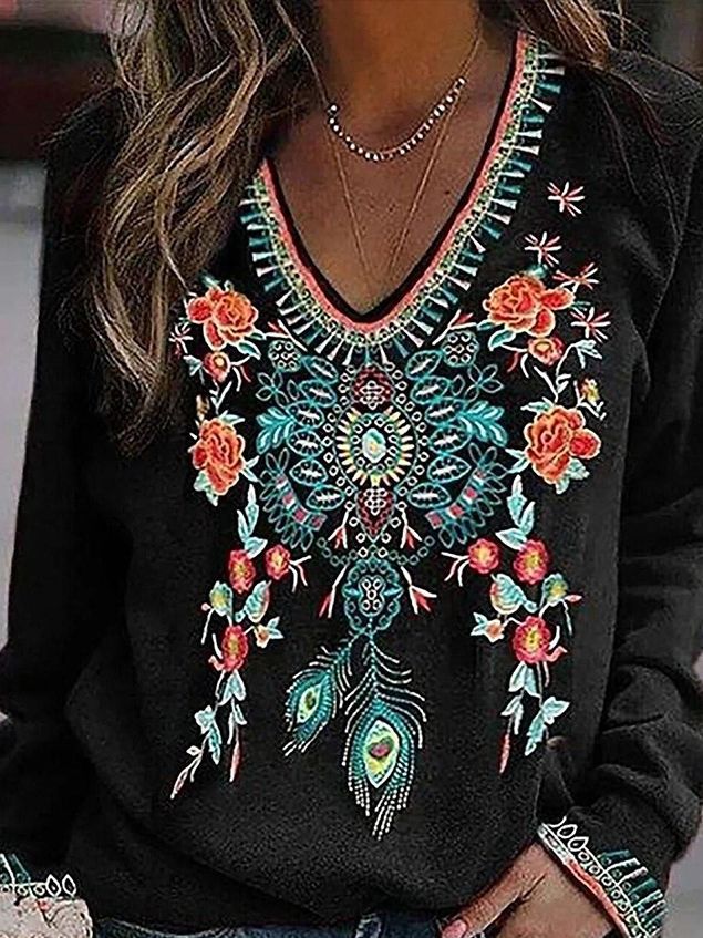 Ethnic Style Bottoming Shirt with Lapel, Long Sleeves