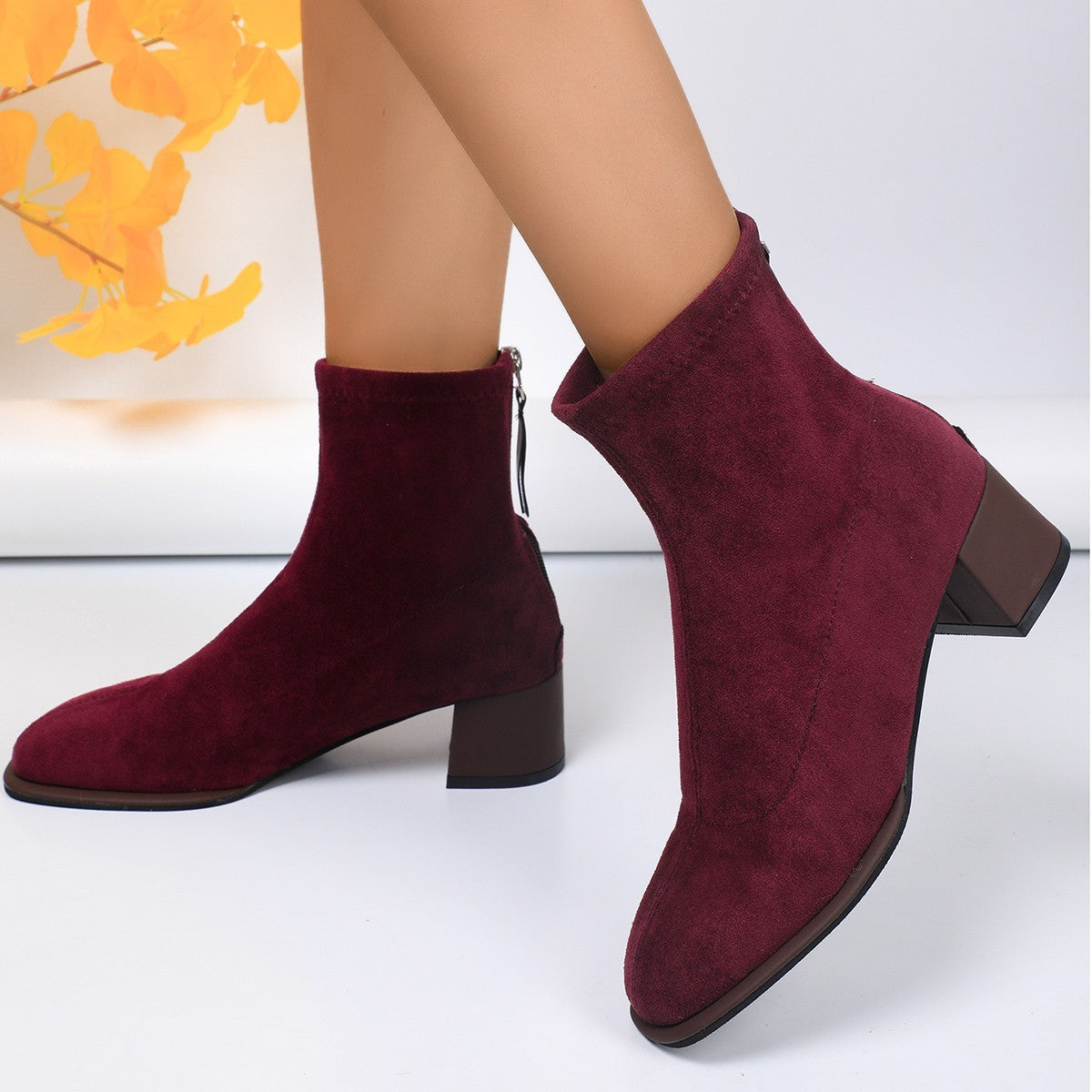 New Women's Chunky Heel Round Toe High Boots