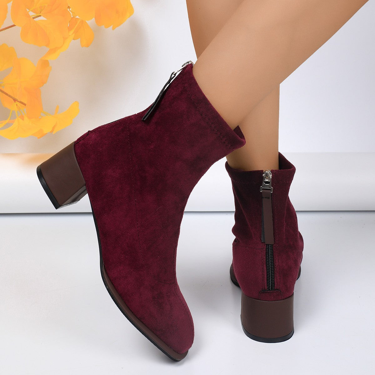 New Women's Chunky Heel Round Toe High Boots