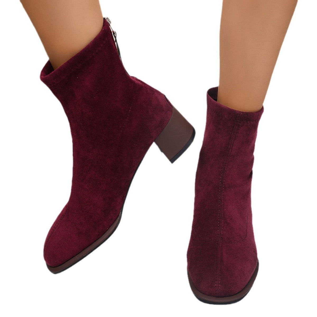 New Women's Chunky Heel Round Toe High Boots