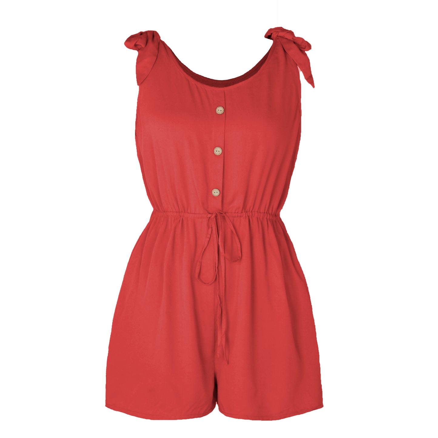 Sleeveless Jumpsuit with Coconut Buckle and Lace-Up Detail for Women