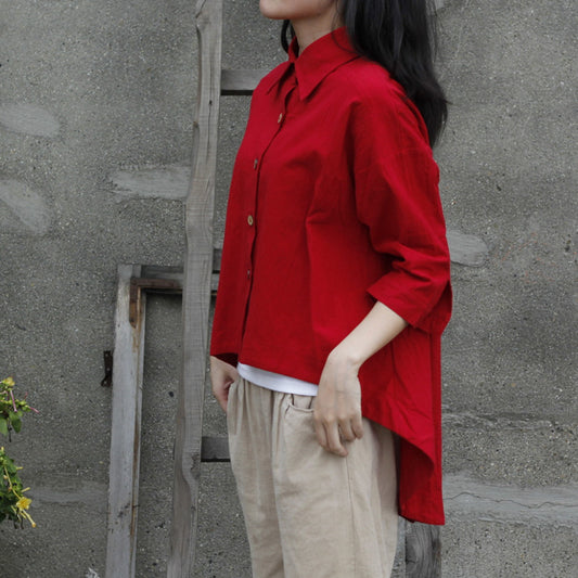 Loose Casual Irregular Blouse with Three-Quarter Sleeves for Women