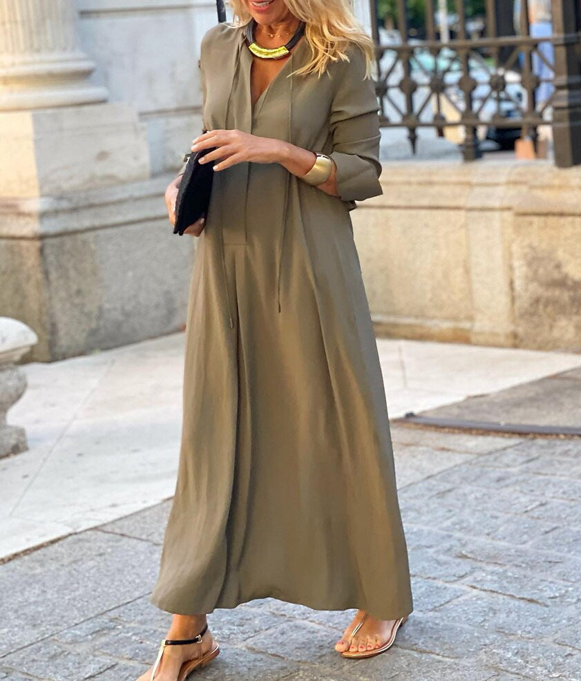 Casual Look Solid Color Lapel Long Sleeve Shirt Dress