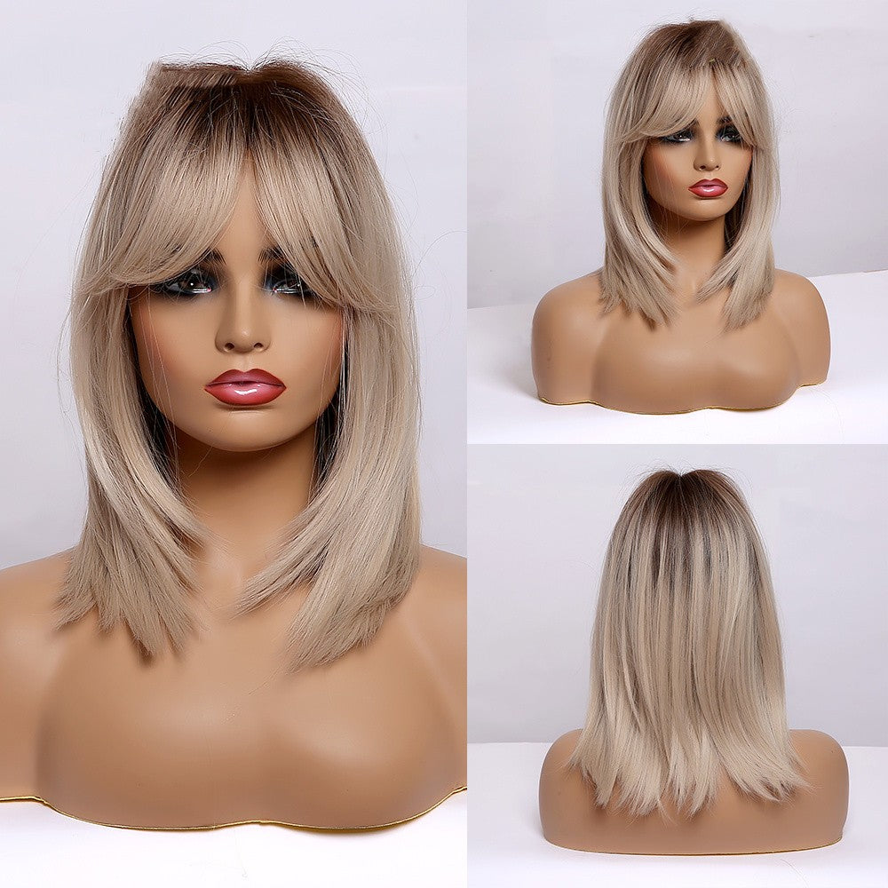 Women's Straight Bangs Short Hair Styling Wig Cover