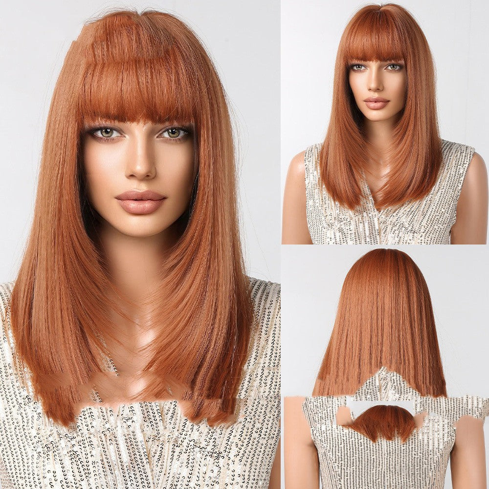 Women's Short Straight Bangs Natural Full Head Wig