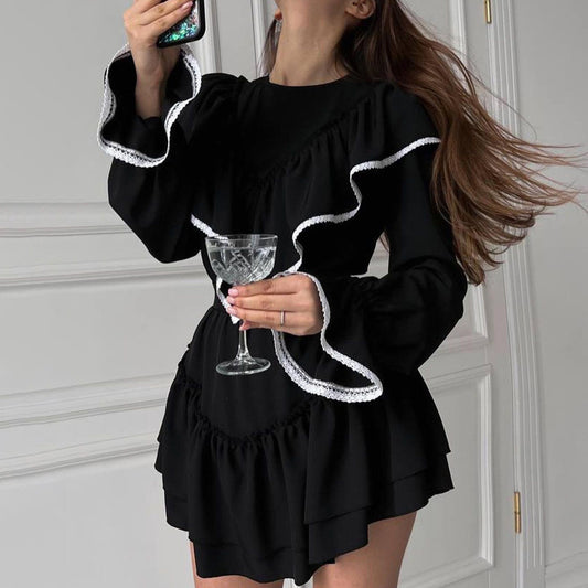 Women's Dress Graceful Bell Sleeves and Fashionable Ruffle Details