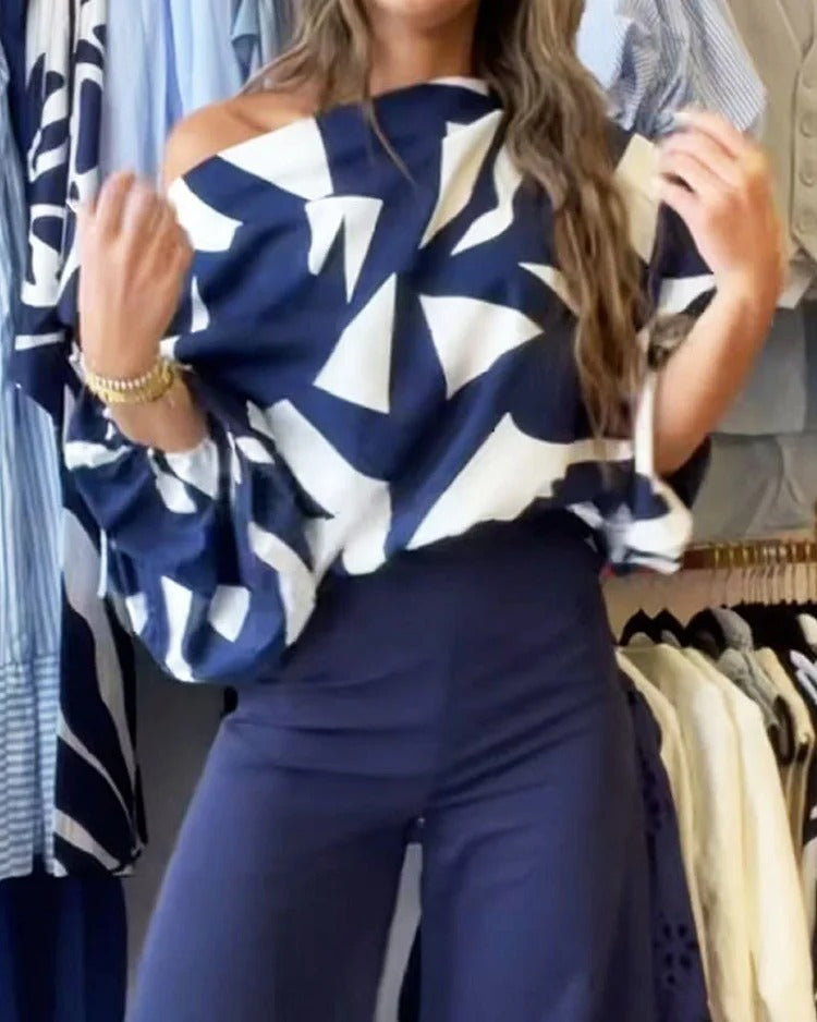 Printed Casual Top and Pants Two-Piece Set