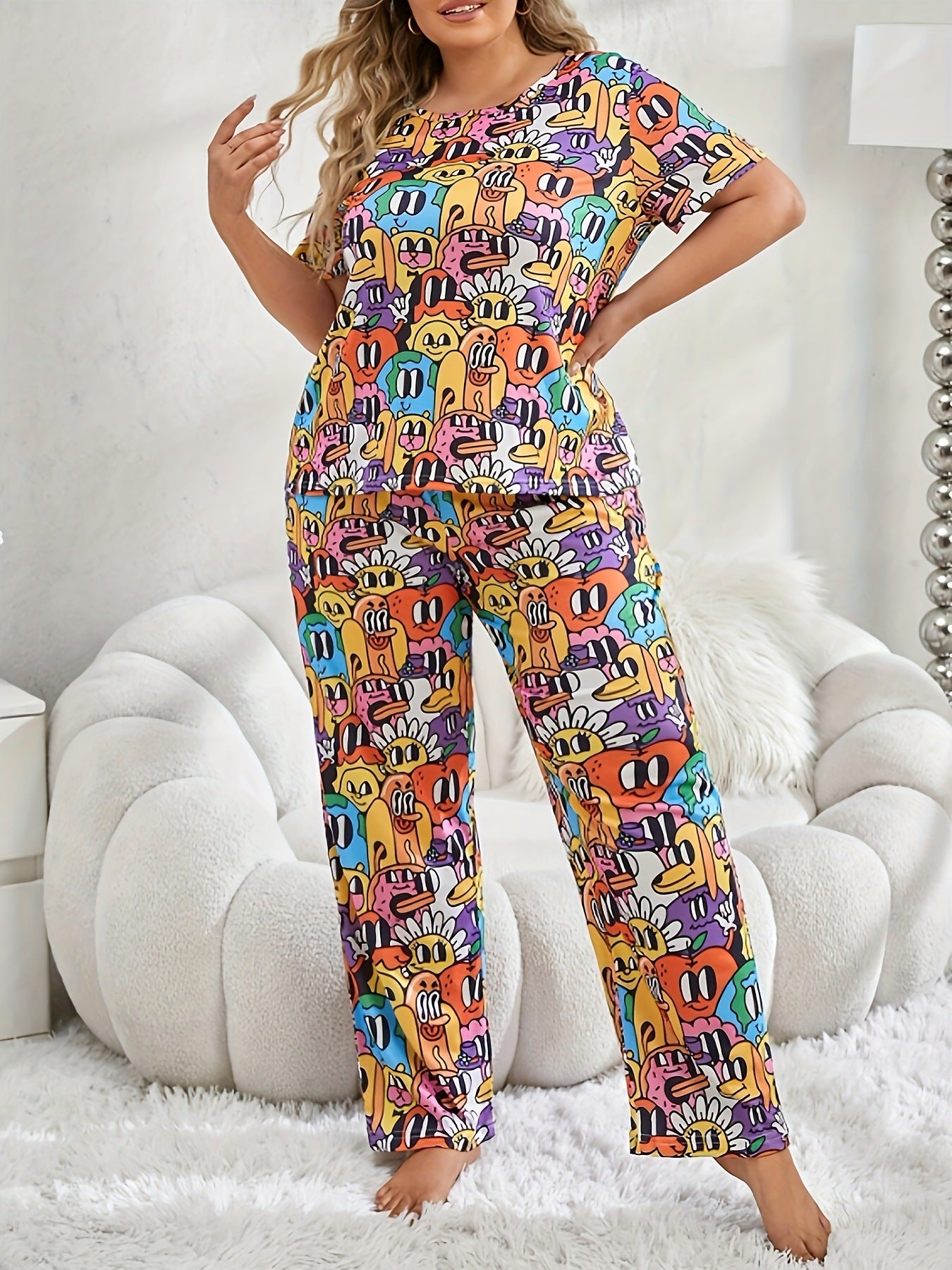 Plus Size Women's Pajama Homewear Suit with Trousers