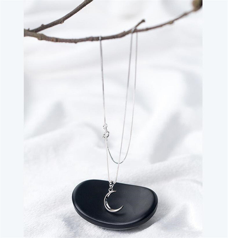 S925 Sterling Silver Sweet Moon Short Glossy Crescent Necklace For Women