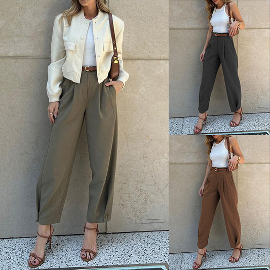 Loose Suit Pants in Fashionable Solid Color for Women